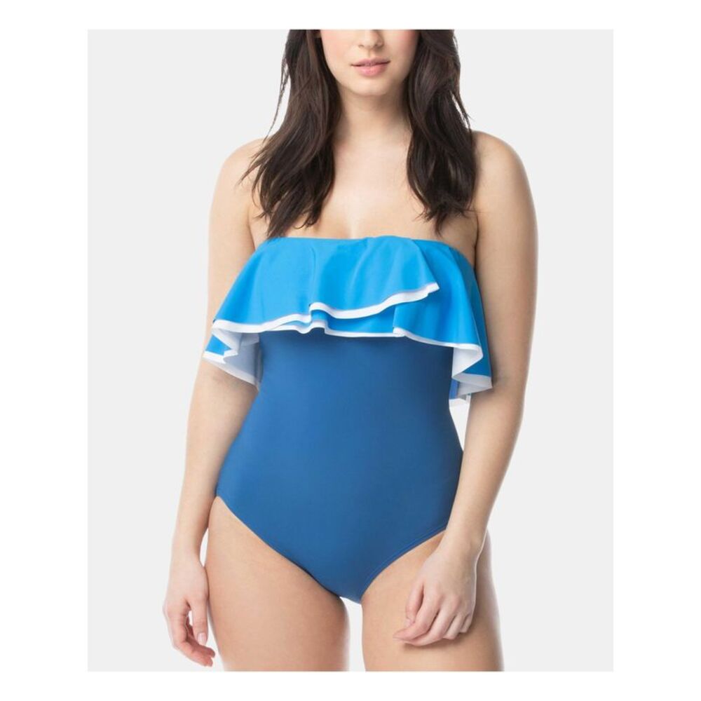 CONTOURS Women's Blue Stretch Bandeau One Piece Swimsuit 12 36D